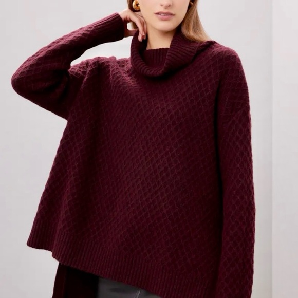 Adam Lippes Women’s Burgundy Turtleneck Oversized Warm Knit Sweater XL-XXL - Picture 1 of 15